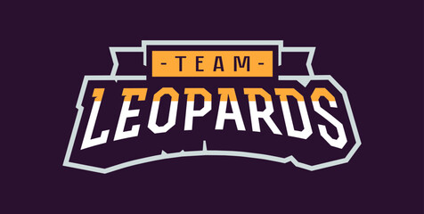 Bold sports font for leopard mascot logo. Text style lettering for esport, leopard mascot logo, sport team, college club. Font on ribbon. Vector illustration isolated on background