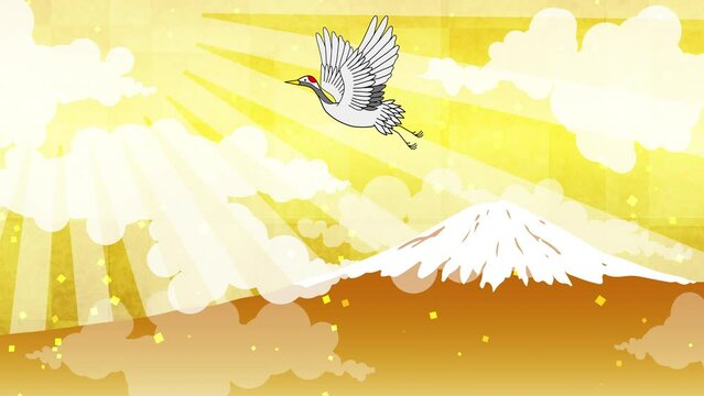 和の背景素材　鶴が飛ぶ