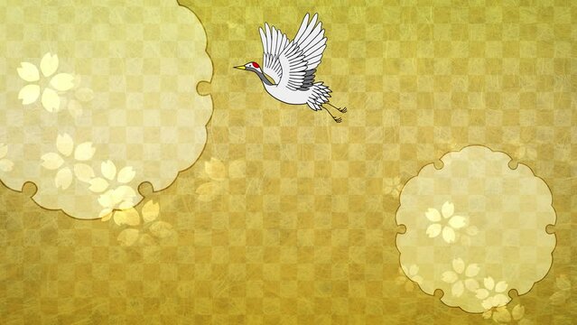 和の背景素材　鶴が飛ぶ