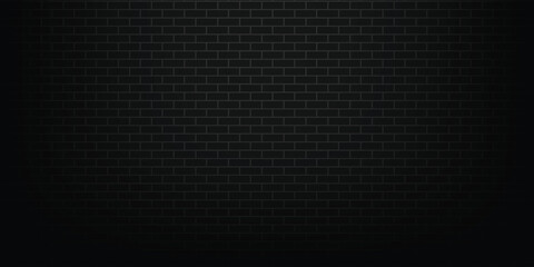 Fototapeta premium Black brick wall panoramic background.vector illustration
