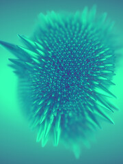 Abstract ferrofluid stylized liquid shape surrounded by green haze. Minimal art style. 3d rendering digital illustration