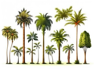 Fototapeta na wymiar Set palm trees. Palm trees isolated on white background. generative ai