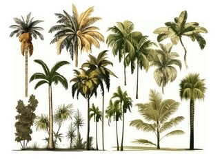 Set palm trees. Palm trees isolated on white background. generative ai