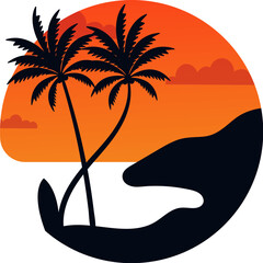 Palms On Beach Sunrise Round Badge