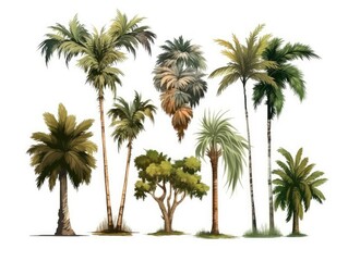 Set palm trees. Palm trees isolated on white background. generative ai