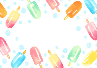 水彩手描きのアイスキャンディのイラスト　白い背景　夏