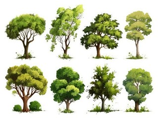 Set Isolated tree on white background, summer, green and spring trees, The collection of trees. Collection of natural design elements trees. generative ai