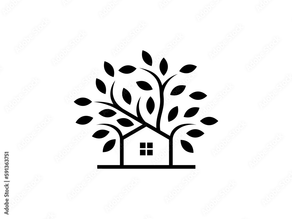 Wall mural house icon logo with tree branch