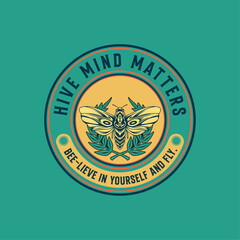Hive Mind Matters Badge Design isolated vector illustration