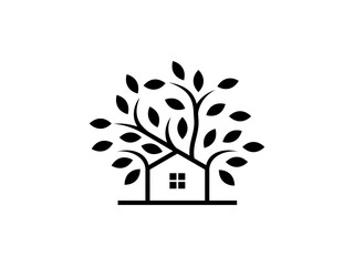 house icon logo with tree branch