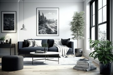 Fototapeta premium cozy living room with natural light and comfortable furniture. Generative AI