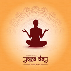 happy international yoga day beige red background social media post design. Vector illustration