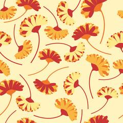 Blooming flowers with stems, seamless pattern