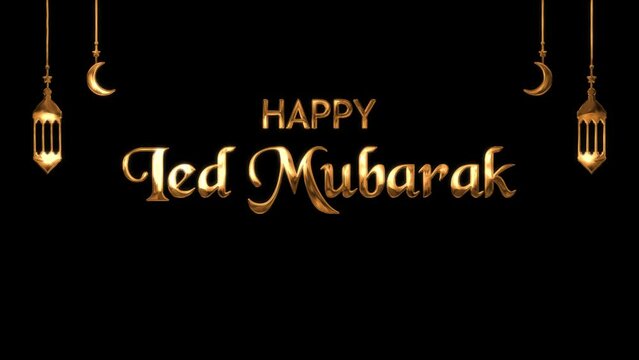 Happy ied mubarak text animation gold color eid mubarak greeting card