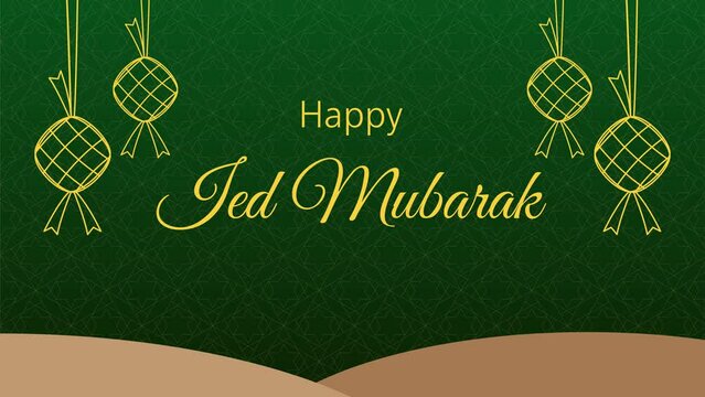 Happy ied mubarak text animation gold color eid mubarak greeting card