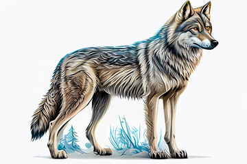 Illustration of a wolf on a white background. Generative AI