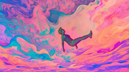 Floating in a sea of pastel colored clouds, generative ai