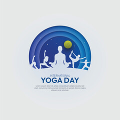 21 June - International Yoga Day, woman in yoga body posture. Creative Vector Template