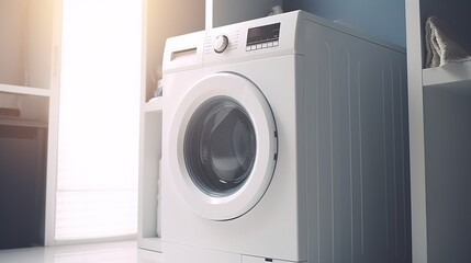 Modern Laundry Room, Stylish Furniture and Advanced Appliances. Generative ai