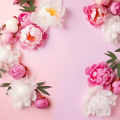 Flower Card with Flowers Spring Banner with Peonies. Greeting for Women or Mother's Day. Generative AI 