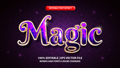 Magic text, editable text effect template, shiny luxury gold and purple text style
