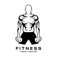 Man with muscular body vector for gym and fitness center logo