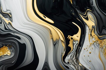 modern abstract painting in black, white and gold. Generative AI