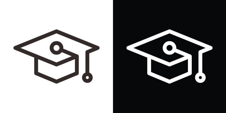 hat graduation line technology logo design icon vector illustration
