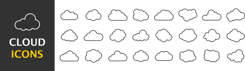 Collection of vector clouds on white background. Set of simple icons in silhouette. Vector illustration. EPS 10