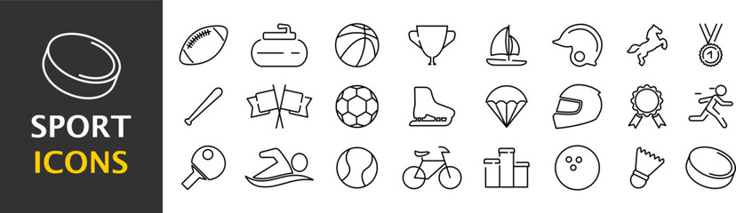Sports symbols. Set of simple icons in silhouette. Vector illustration. EPS 10