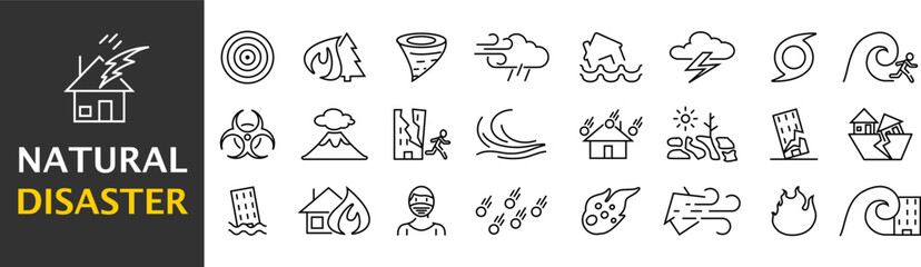 Collection of natural disaster icons. Simple black symbols. Vector illustration. EPS 10