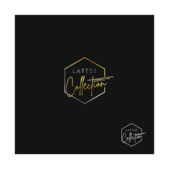 Latest Collection Fashion Sale Label Logo Unit Design Template Vector. Gold Black Background