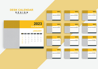 Fototapeta na wymiar 2023 modern desk calendar design template, week desk calendar design editable template