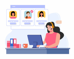 HR Manager selecting best fresher candidate for job. hiring and recruitment concept.