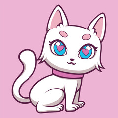 cute white cat female illustration