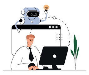 AI technology, smart chat bot . Machine learning. Artificial intelligence, chatbot self-learning, artificial intelligence regulations. Vector flat isolated  education concept illustration