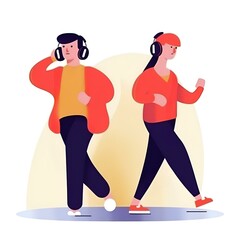man and woman in headphones