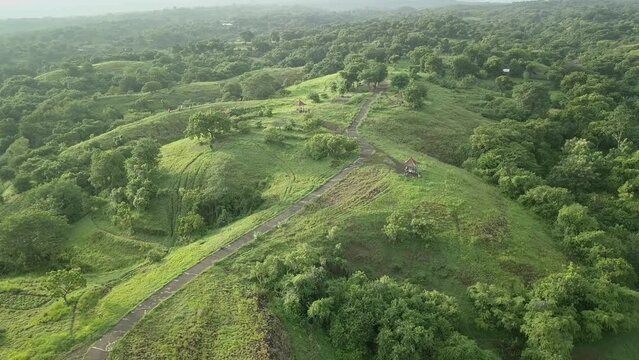 Aerial drone view of the Teletubbies looks landscape in Bali, Indonesia.