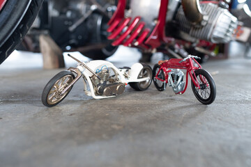 Miniature of classic custom custombikes custom motorcycles or choppers toy models on display