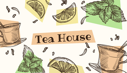 Tea house promotional banner or business cards