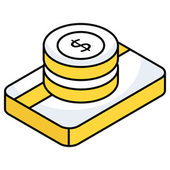 Coins with card, icon of finance 