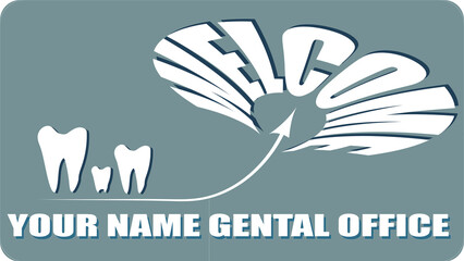 Fototapeta premium Dentistry. Welcome to the dental clinic. Dad, mom and children in the form of teeth. Welcome in the form of a flower. 