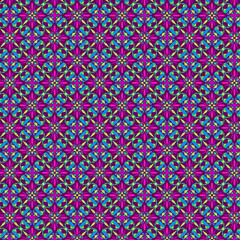 Abstract geometric pattern of vivid multicolor mosaic motifs on a dark purple background