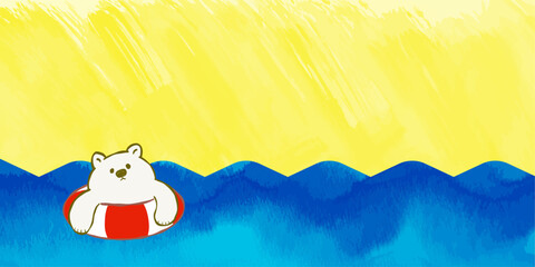 浮き輪で泳ぐ白クマの背景イラスト © kuromily
