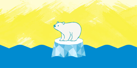 流氷に乗るシロクマの背景イラスト素材