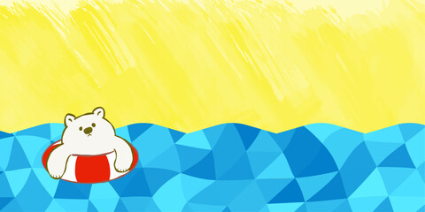 浮き輪で泳ぐ白クマの背景イラスト © kuromily