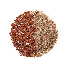 Brown rice, seeds isolated on white background