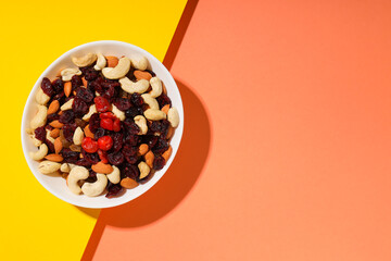 Tasty food concept - delicious dried fruits, space for text
