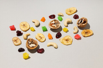 Tasty food concept - delicious dried fruits, tasty dried food