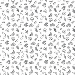 Seamless food pattern. Doodle vector food illustration.  Hand-drawn food background